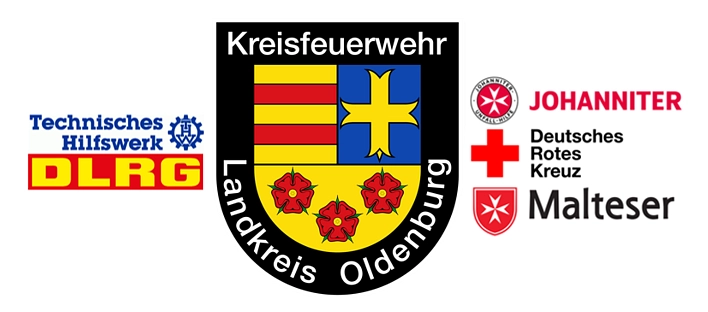 Das Bild zeigt die Logos DLRG, Kreisfeuerwehr und Hilfsorganisationen © Landkreis Oldenburg